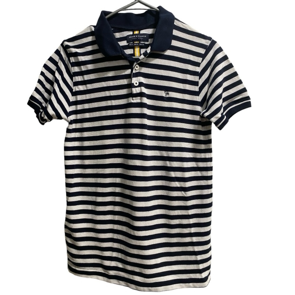 Denim & Flower Ricky Singh Blue/White Striped Short Sleeve, size Small